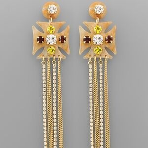 Jeweled Cross & Tassel Earrings
